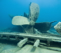 The propeller of the City of Cleveland wreck at 8 meters depth just off Fitzwilliam Island near Tobermory, Canada