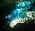 The exit from Tajma Ha freshwater cave, near Tulum, Mexico, after a 30-minute cave dive.
