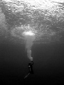 Plongeur et ses bulles.  Maldives, 2007