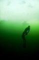 Freediver diving under the ice in Sweden