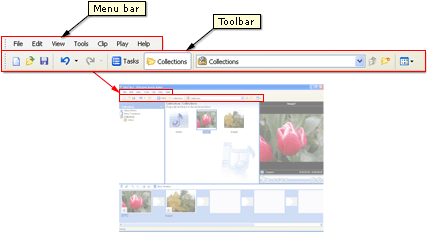 Windows Movie Maker menu bar and toolbar image