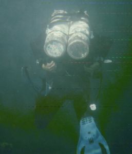 Danny on her way into the wreck of the Boston Madang PNG by Dave Baxter 