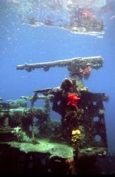 Gunboat Wreck; Truk; Housed Nikon F, 24mm lens by Rick Tegeler 
