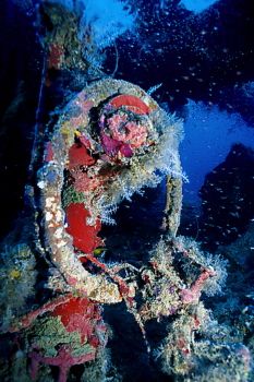 Truk Lagoon - Aikoku Maru,  Stern Helm 1 /  Nikon F5,  20... by Eric Bancroft 