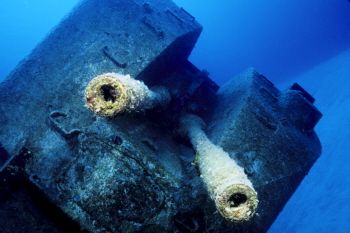 Bow guns of the Russian Frigate, Cayman Brac in the Cayma... by Eric Bancroft 