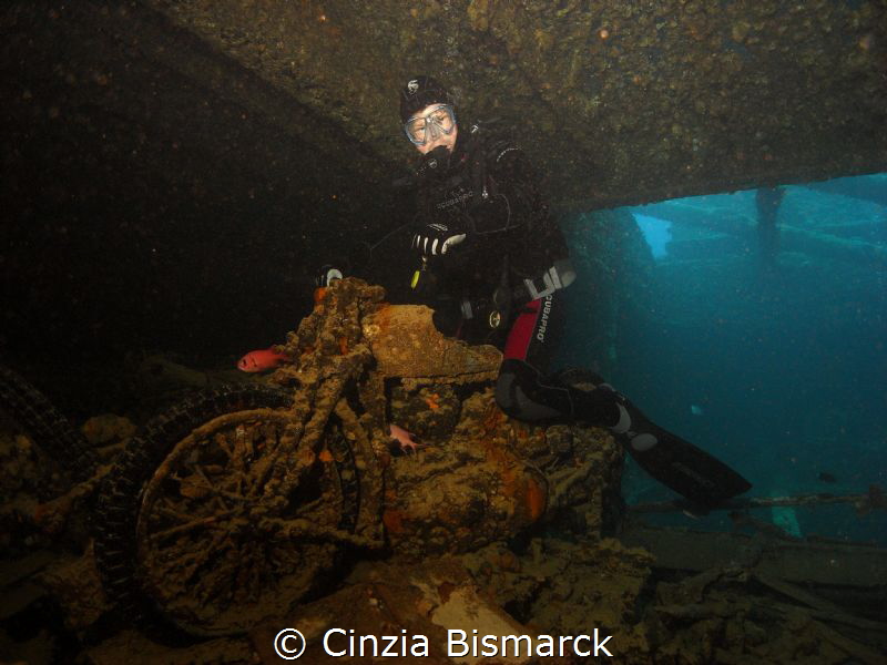 Arton on Bsa motorcycle of Thistlegorm wreck by Cinzia Bismarck 