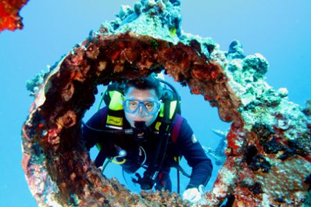 View through the Bowsprit mounting hole on the wreck of t... by Steve Harfoot 