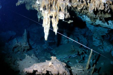Caveline=lifeline, photo was taken in an underwater cave ... by Ron Micjan 