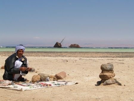 Bedouin fisherman at the Maria Schroeder wreck, Nabq Park. by Nikki Van Veelen 
