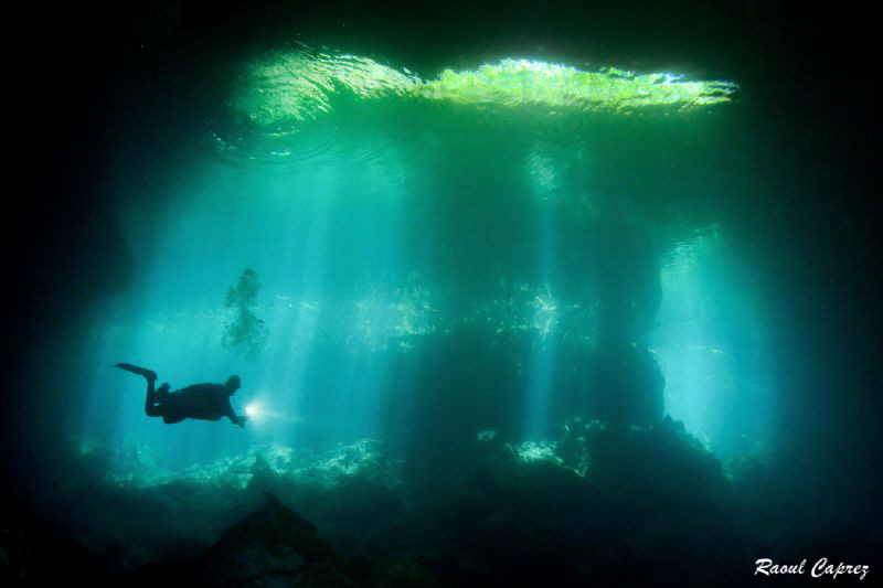 Through the light (Mexico cenote) by Raoul Caprez 