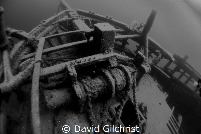 View of bow of the Barque 'Arabia', Tobermory, Ontario by David Gilchrist 