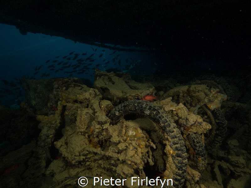 Motorcycles in the Thistlegorm wreck by Pieter Firlefyn 