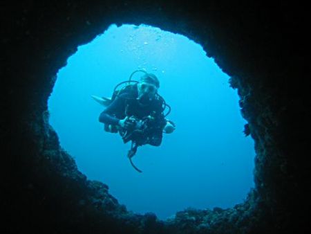 Damn, he found me! Rob on the other side of a swim throug... by Dawn Watson 