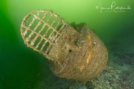 Little barge in the green water by Mario Robillard 