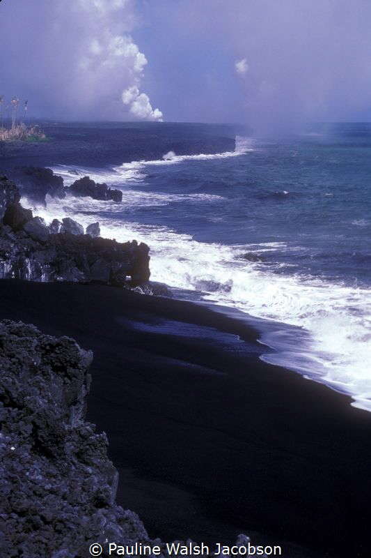 Lava flowing into the sea, Hilo, Hawaii by Pauline Walsh Jacobson 