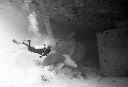 Pam checking out sand erosion at 145' under the Spiegel G... by Michael Salcito 