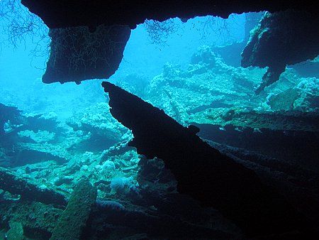 View from inside the SS Dunraven looking out to the wreck... by Carl Wrightson 