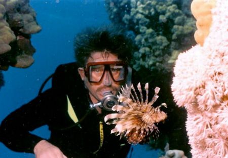 Diver Looking at Lion Fish. Jordan, 
Red Sea. Nikonos V ... by Marylin Batt 