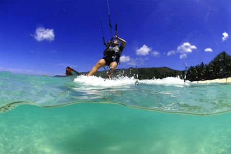 some fun with a kite board in the Seychelles when too win... by Fiona Ayerst 