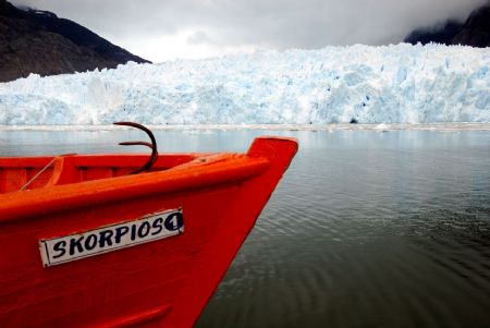 Lifeboat of the M/N Skorpios 1 at the San Rafael Glacier,... by Peter Foulds 