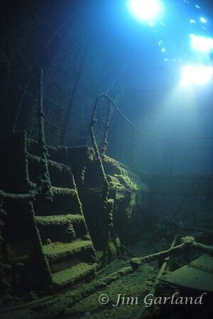 Engine room of the 'SHINKOKU MARU' Chuuk. Ambient light. by Jim Garland 