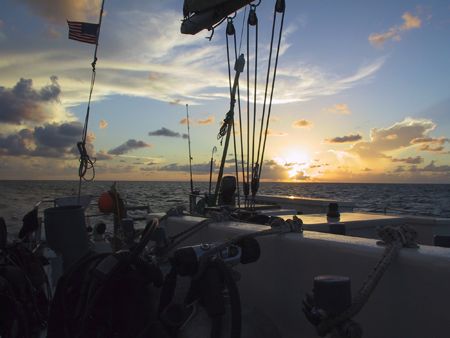 Blackbeards vessel "Pirates Lady" dive deck at sunset in ... by Terence Moore 