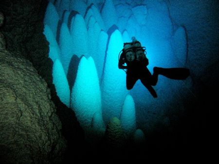 diver and the speleothemes in bonito - MS Brazil by Rodrigo Thome 