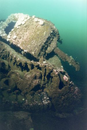 A Sherman-Grant tank from the wreck of the Russian freigh... by Michael Grebler 