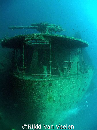 Stern and anti aircraft machine gun on the Thistlegorm ta... by Nikki Van Veelen 