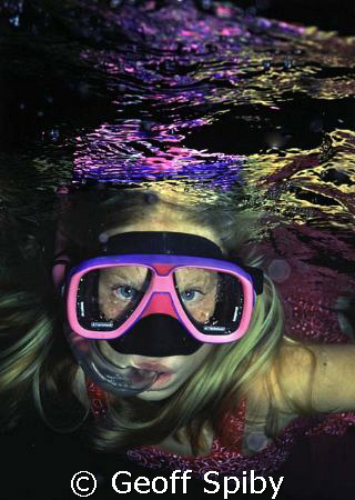 Jacky Spiby aged 5 years, night snorkel in the Maldives by Geoff Spiby 