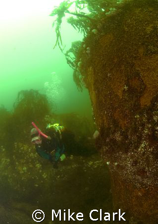 Diver and boiler of the wreck of the Alfred Erlandsen, St... by Mike Clark 