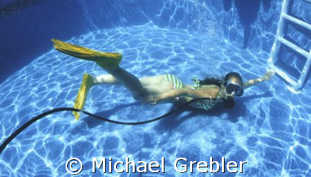 My 10 year old daughter in the backyard pool with some of... by Michael Grebler 