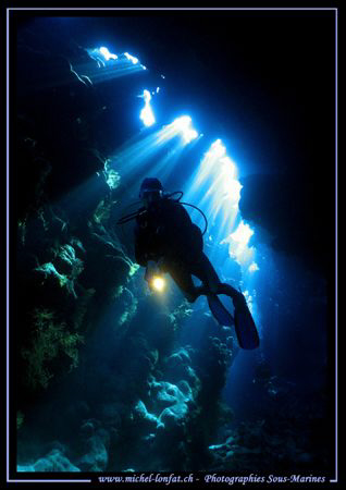 My wife in one of the caves of the Read Sea.... :O) .... by Michel Lonfat 