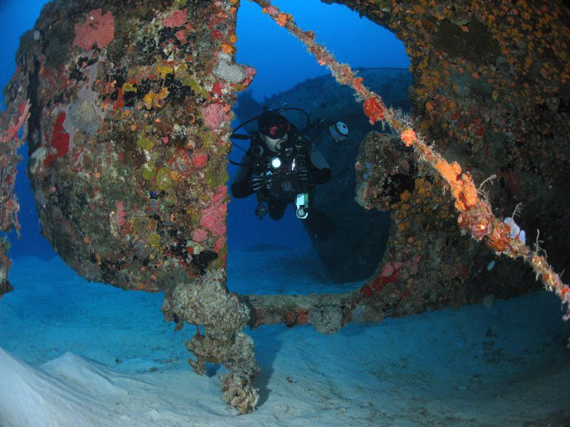 My friend Abimael at the Marie L. and Patt wrecks in the ... by Juan Torres 