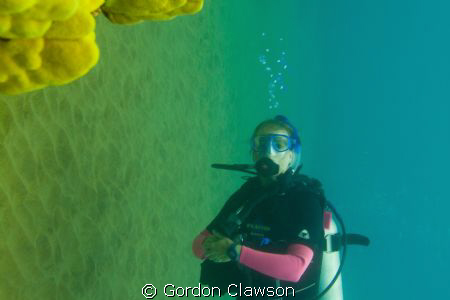 Kristen diving Makena Beach.  The disoriented pose of the... by Gordon Clawson 