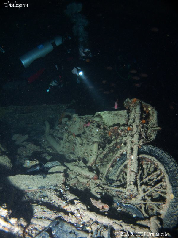 Motorbike inside the Thistlegorm. Canon G10. by Bea & Stef Primatesta 