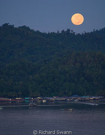 Full Moon over Gaya Island, TAR Park, Kota Kinabalu, Saba... by Richard Swann 