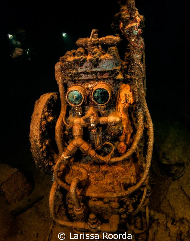 The famous "R2D2" in the Fujikawa Maru, Truk Lagoon.  (ai... by Larissa Roorda 