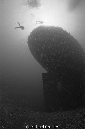 Two divers approach the stern of the sunken oil tanker "A... by Michael Grebler 