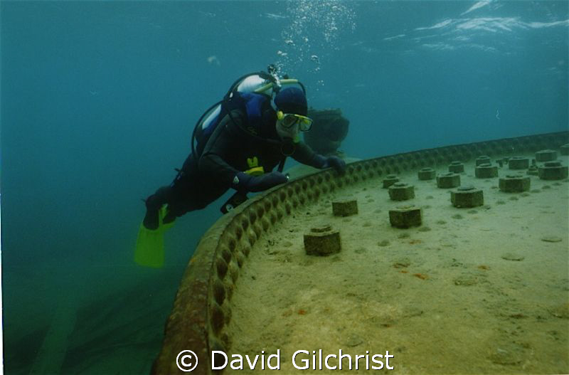 Diver examines boiler on the 'Wetmore', Fathom Five Natio... by David Gilchrist 