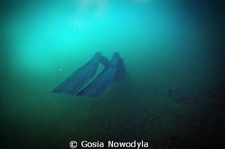 Freediving in a lake.  
Autumn mixing - changes in water... by Gosia Nowodyla 