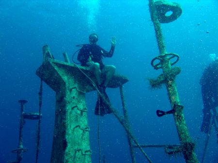 Roger on the wreck Chien Tong in St. Eustatius. We had a ... by Greg Cyr 