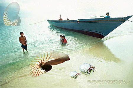 sipadan,borneo,nikon F90x,natives at the beach, photoshop... by Manfred Bail 