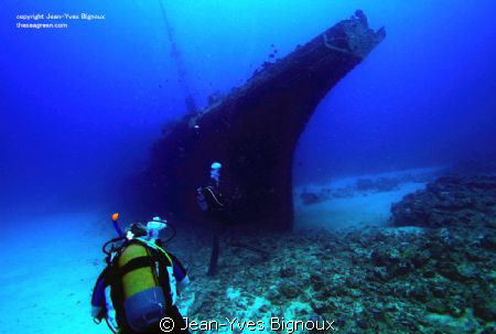 The Stella Maru ,diver coming on to the wreck.Mauritus by Jean-Yves Bignoux 