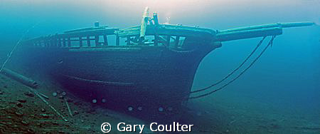 Starboard side of the Arabia in Tobermory, Canada.
This ... by Gary Coulter 
