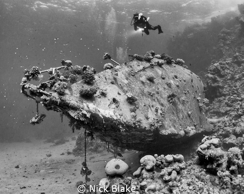 Red Sea yacht wreck with black and white conversion. by Nick Blake 