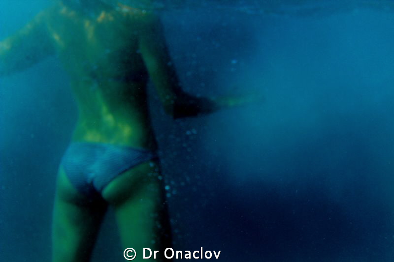 Johanna out looking for slugs, after a dive by Dr Onaclov 