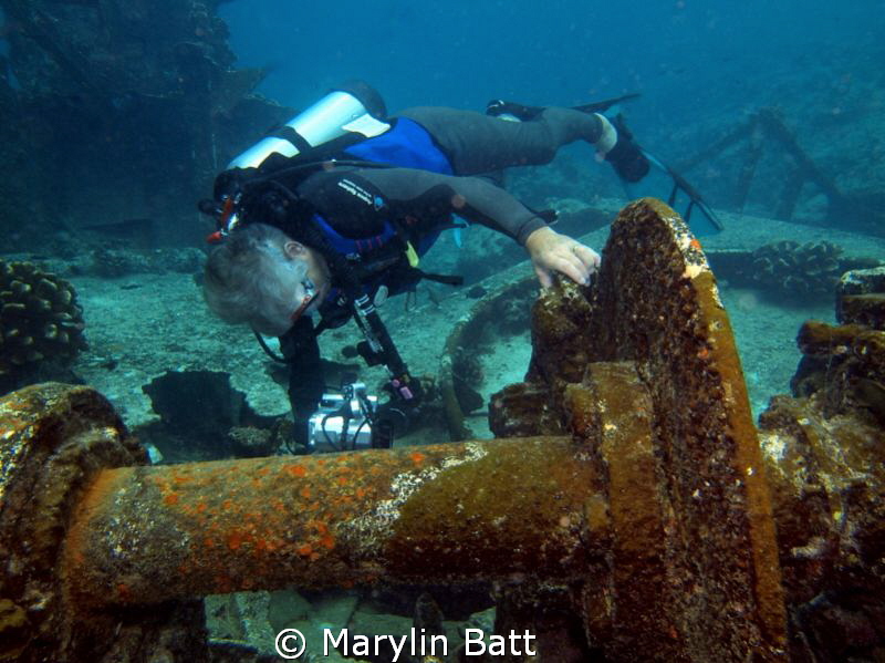 Diver videoing wreck by Marylin Batt 