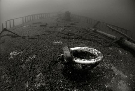 Deck of the Eber Ward, Straits of Mackinac, Michigan. Onl... by Andy Morrison 