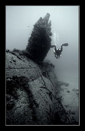 Tec diver on the conning tower of the Scire. The sub was ... by Johannes Felten 